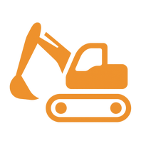 Icon of a yellow excavator used for trenching and site works.