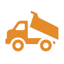 Icon of a white tip truck for cartage and material delivery.