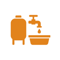 Icon of a green water tank and trough for farm water systems.